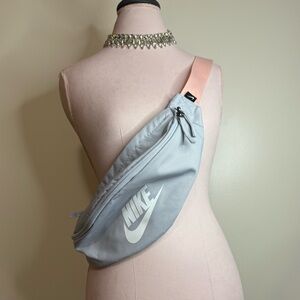 Nike Women’s Light Gray Crossbody Sling Bag with Pink Strap